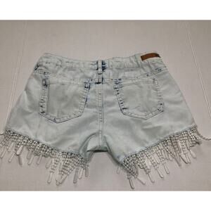 LEI Ashley Low Rise Womens Jean Shorts 1 Fringe Lace Hippie BOHO L.E.I.